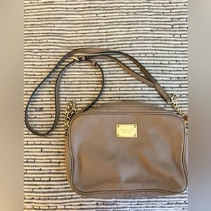 Michael Kors Pebbled Leather Crossbody in Taupe Brown with Gold Hardware